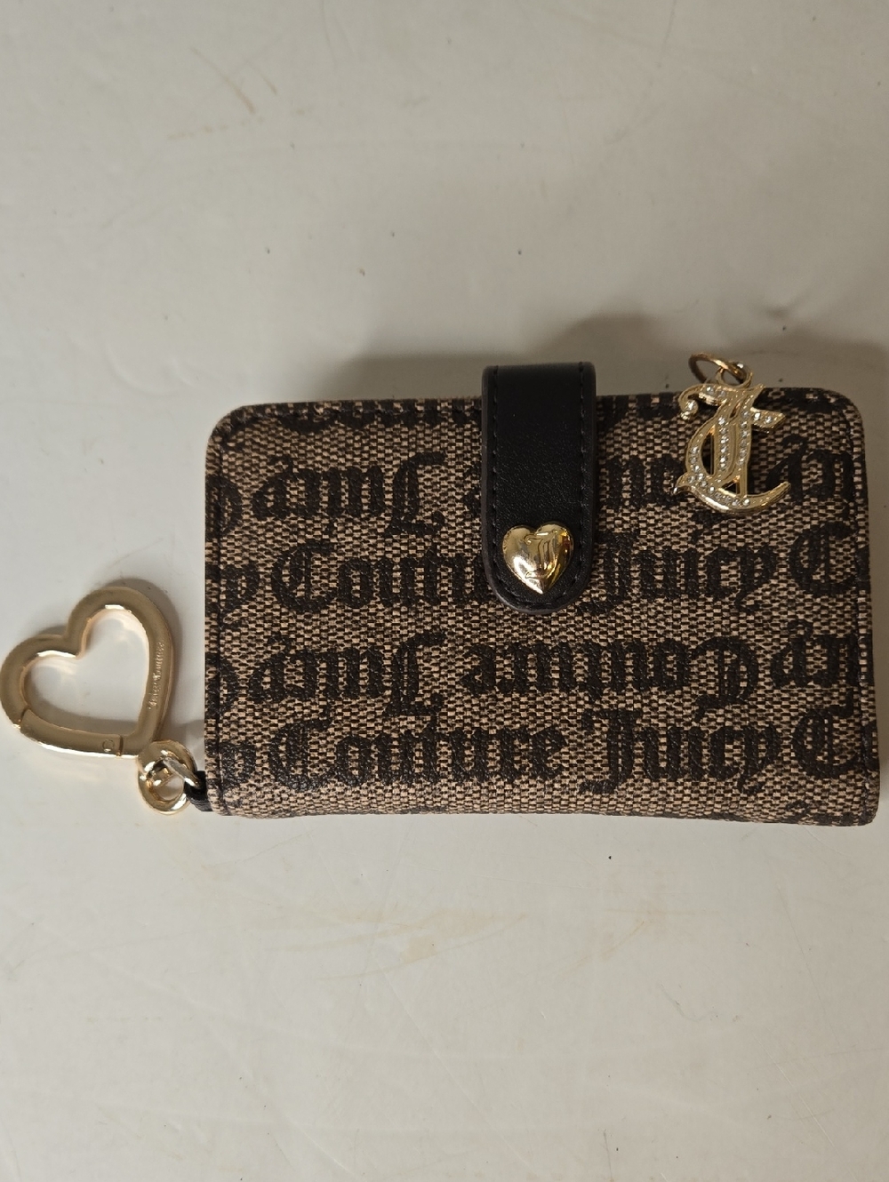 Juicy Couture Brown Logo Zip Wallet with Gold Heart Charm